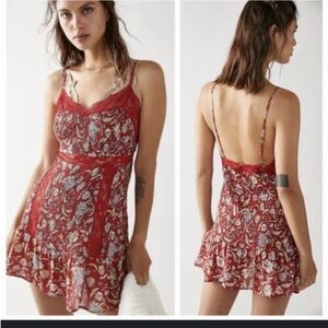 Free People Intimately Last Night Smocked Slip Dress Red Size Medium NWOT
